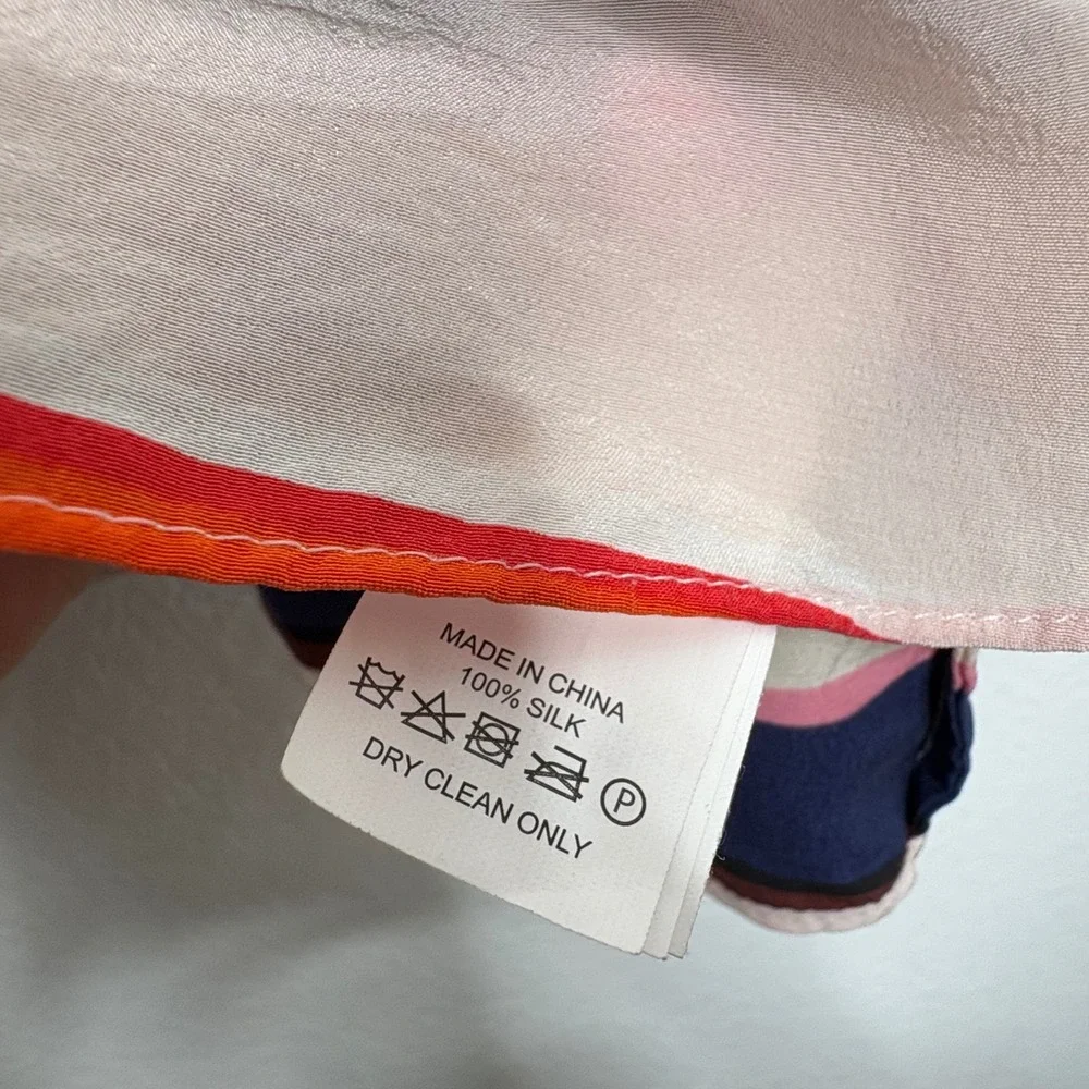 Kate Spade New York 100% Silk Striped Flutter Sleeve Square Neck Blouse Pink